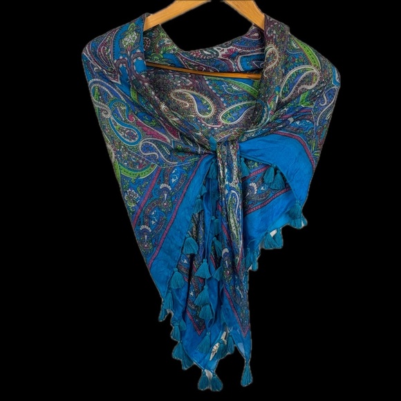 Solitaire Women 100% Silk Scarf Square 38" Bohemian Paisley Gypsy Festival Arts - Picture 5 of 9
